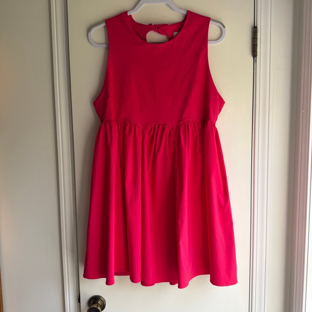Maeve Anthropologie Pink Bow Back Babydoll Mini Dress Womens Large Fuchsia